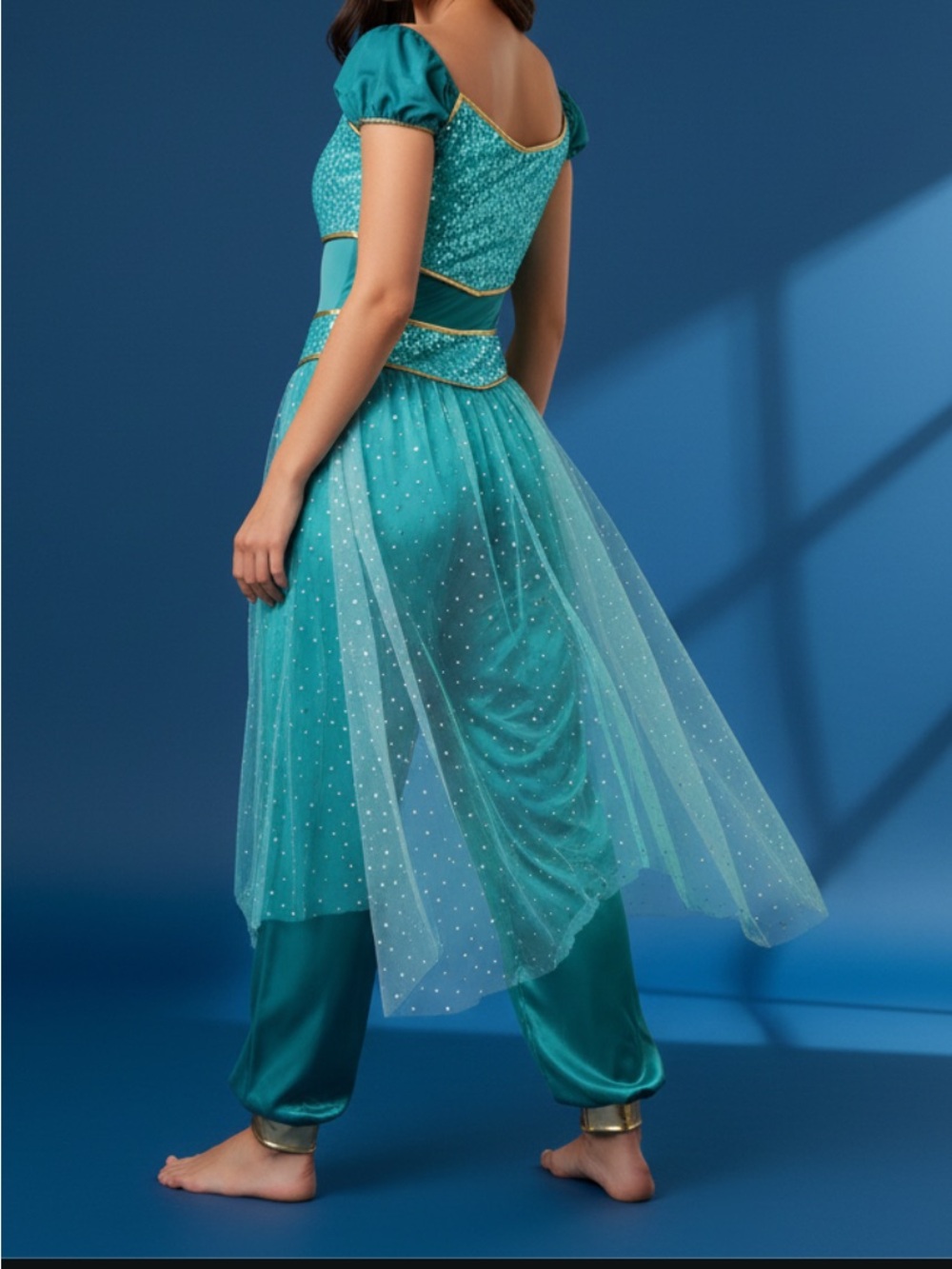 Teal Polka-Dot Tulle over pants Women Halloween Costume M